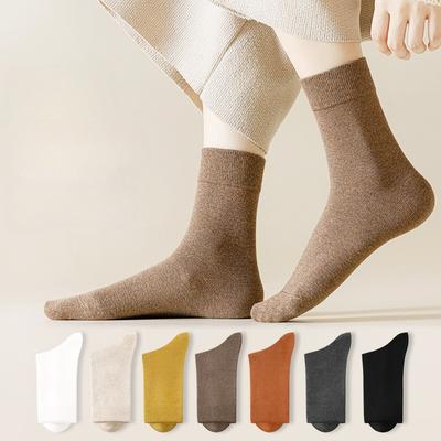 Baumwolle Einfarbig Wadenlange Socken Damen Herbst- und Winterstrümpfe Nahtlose Wadenlange Socken