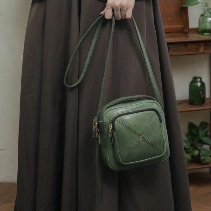 Johnature Vintage Genuine Leather Women's Bag Versatile Cowhide Solid Color Square Small Bag Shoulder Crossbody Bag