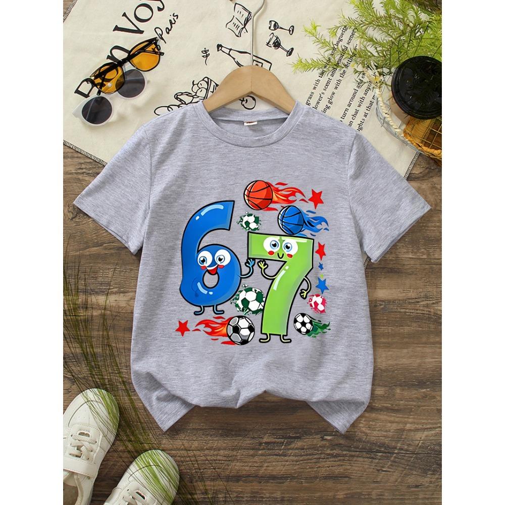 Kids T-Shirt 67 Number Basketball And Football Graphic Print Boy and Girl Tees Top Summer Short Sleeve Casual Outdoor Kids Clothing
