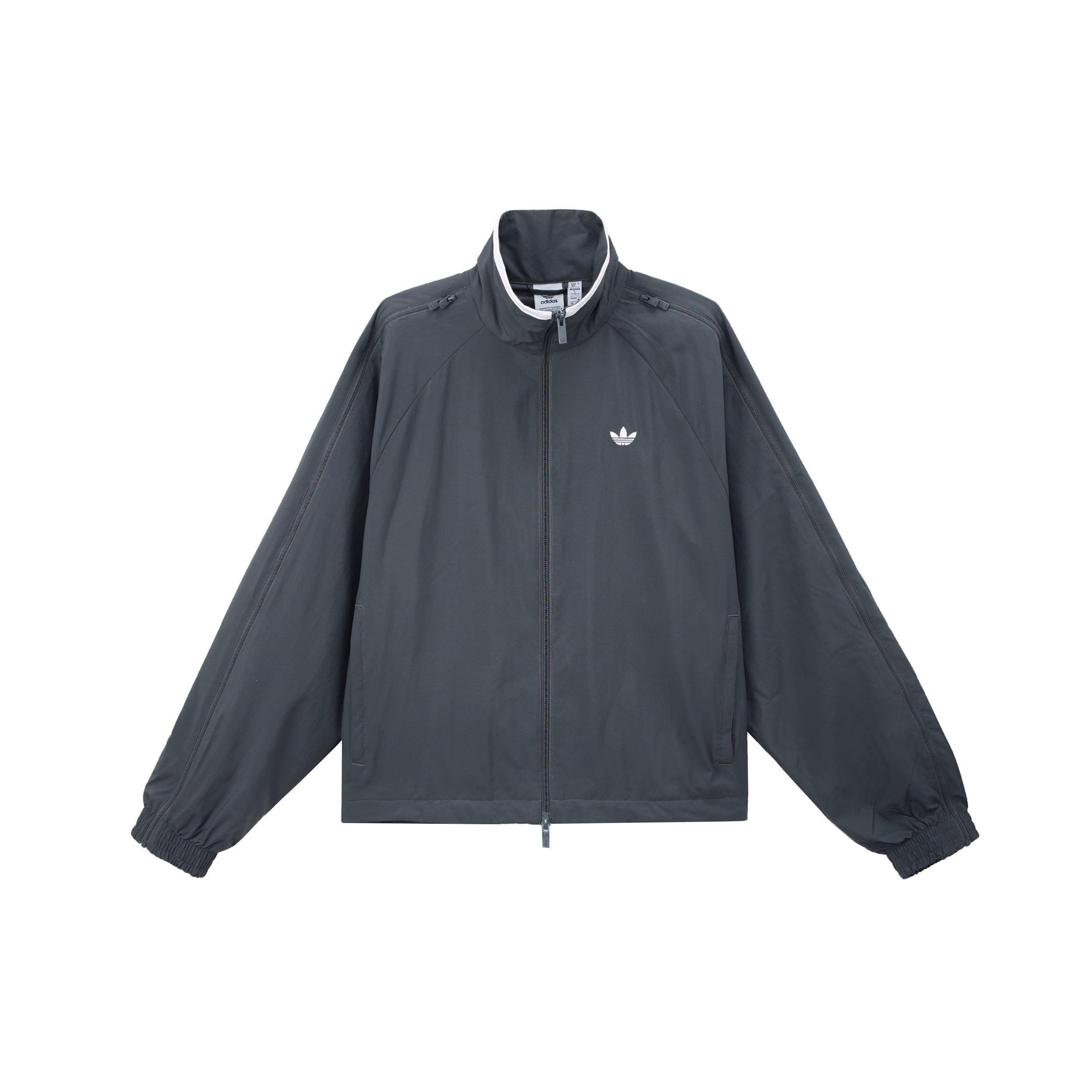 Adidas Originals Logo Stripe Comfortable Zip Up Stand Collar Loose Casual Jacket Women Dark Gray JY8879 2XS