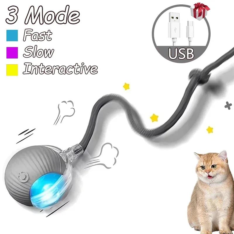 

2Pcs Cat Interactive Ball Toys Automatic Rolling Ball Faux Tail Rechargeable Smart Pet Electric Toy Cat Training Imitate Mouse