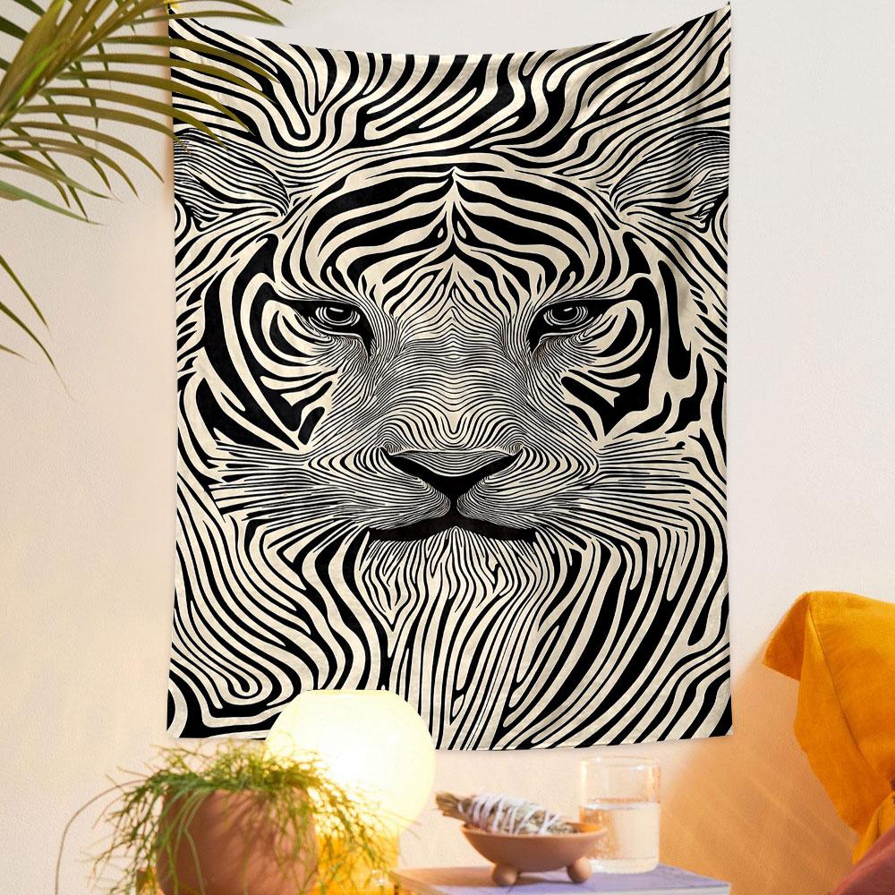 Abstract Tiger Face Line Art Pattern Patterned tapestry home decor, suitable for bedroom and living room, gift