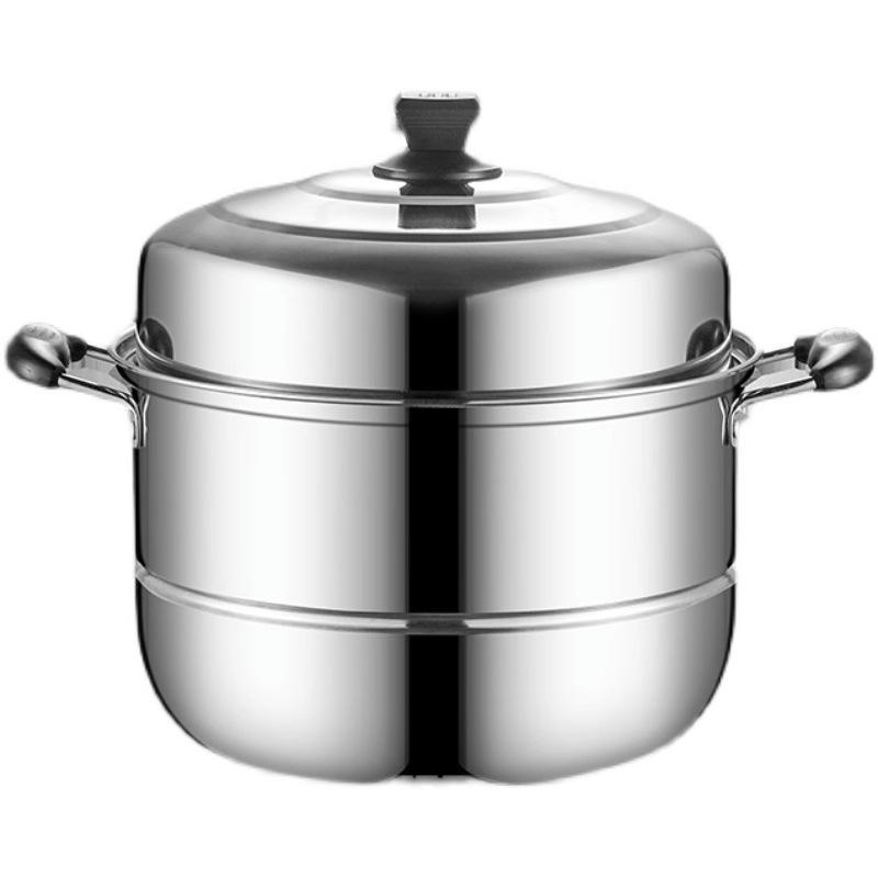 Large Stainless Steel Multi-Layer Steamer Pot for Steaming, Soup, and Fish, Compatible with Induction and Gas Stoves