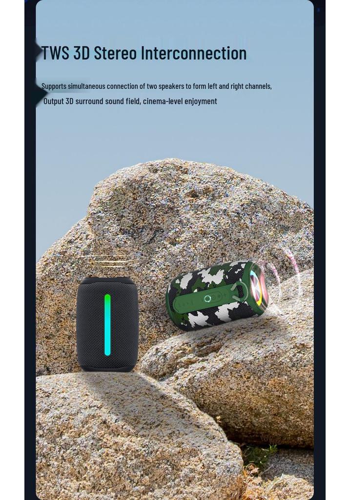 Portable Waterproof Bluetooth Speaker with High-Quality Sound, Colorful Lights, Ideal for Outdoor Parties.
