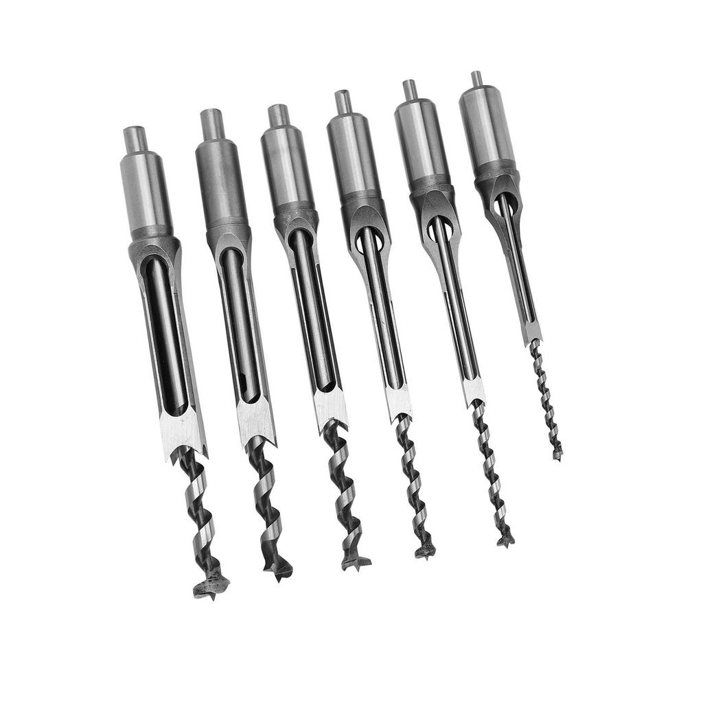 6Pcs SquaRe hole Saw Auger Drill Bit Mortising Chisel Woodworking Tool