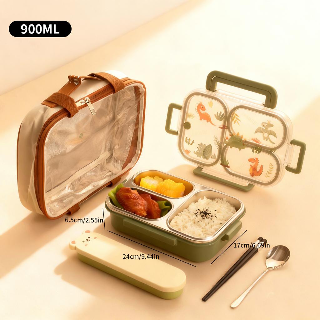 Large Capacity Cartoon Handheld Lunch Box For Kids Students Portable Sealed 304 Stainless Steel Divided Food Container Heatable