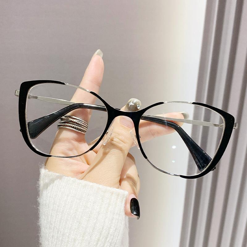 Blue Light Blocking Glasses Cat Eye Color Block Metal Frame Clear Lens Computer Glasses Spectacles For Women