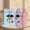 PC Retro Gentleman Hat Grayscale Print 750ml colorful plastic sports water bottle leakproof pop up lid with straw for outdoor work home use
