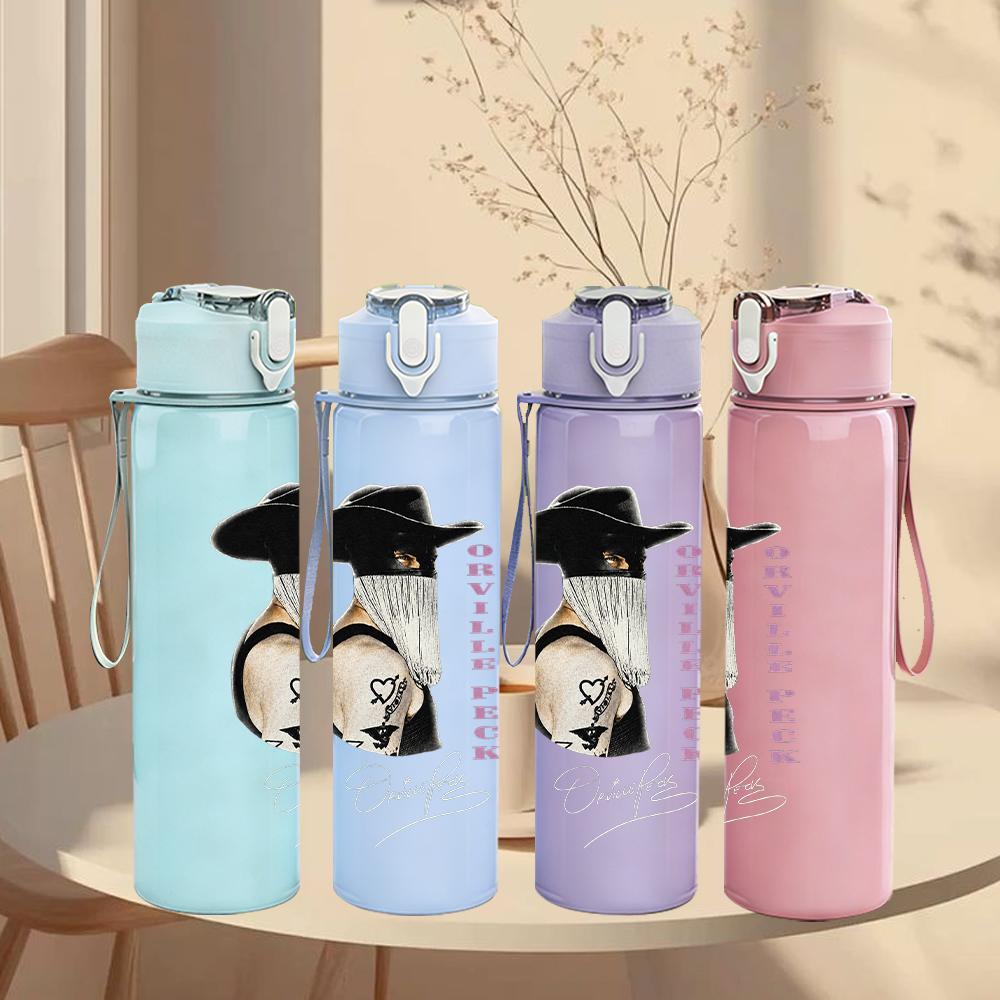 PC Retro Gentleman Hat Grayscale Print 750ml colorful plastic sports water bottle leakproof pop up lid with straw for outdoor work home use