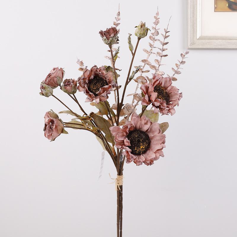 Simulation Retro Dew Lotus Bouquet Burnt Edge Decoration Artificial Flower Indoor Living Room Autumn Dew Lotus Simulation Flower