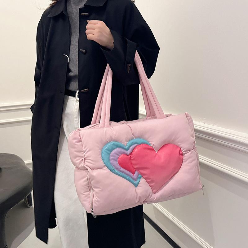 New Peach Heart Cotton Clothing Bag Fashionable Versatile Shoulder Bag Women's Portable Tote Bag Large Capacity Premium Feeling Bag