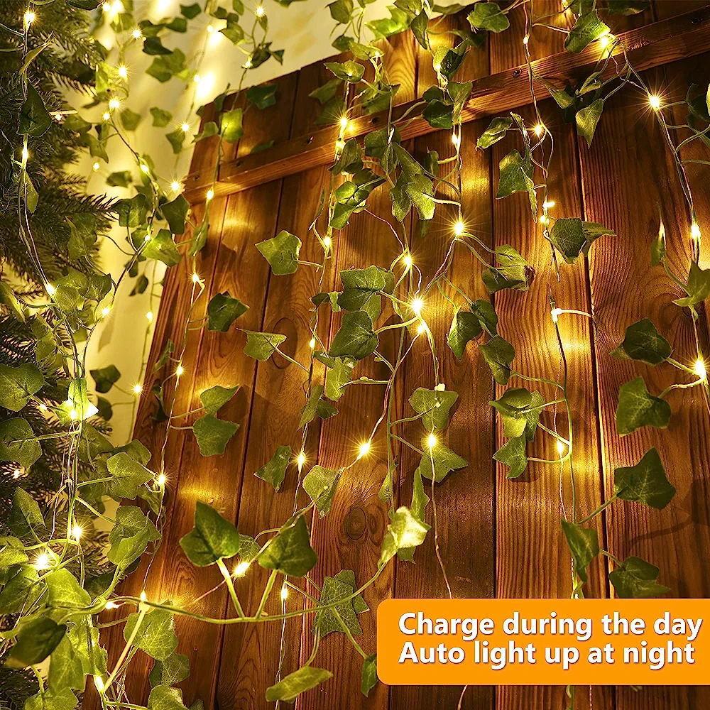 Artificial Green Leaf Vine String Lights Battery/Solar Powered Garland Lights for Christmas Tree Weeding Home Decor Fairy Lights