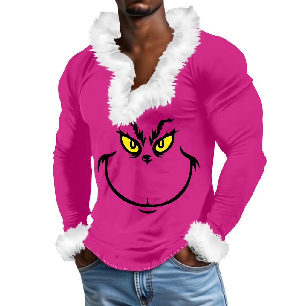 Herren Lässiges Cartoon Bedrucktes Plüsch V-Ausschnitt Mit Fleece Langärmliges Sweatshirt