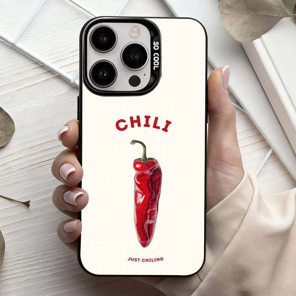L-Love Red Chili  Phone Case For iPhone17,16,15,14,13,12,11 Plus,Pro Max Candy Silver Plated Inside Cover