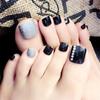24Pcs Pure Black Glitter Rhinestone Decoration Artificial False Fake Toe Nail Art Tip & Glue