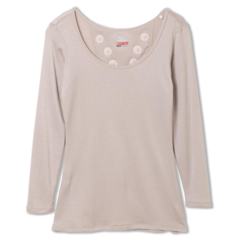 

Mizuno Colantotte Women s Breath Thermo Heat-Generating Innerwear, Round Neck, 3/4 Sleeves, C2JABC02, Greige, Size L