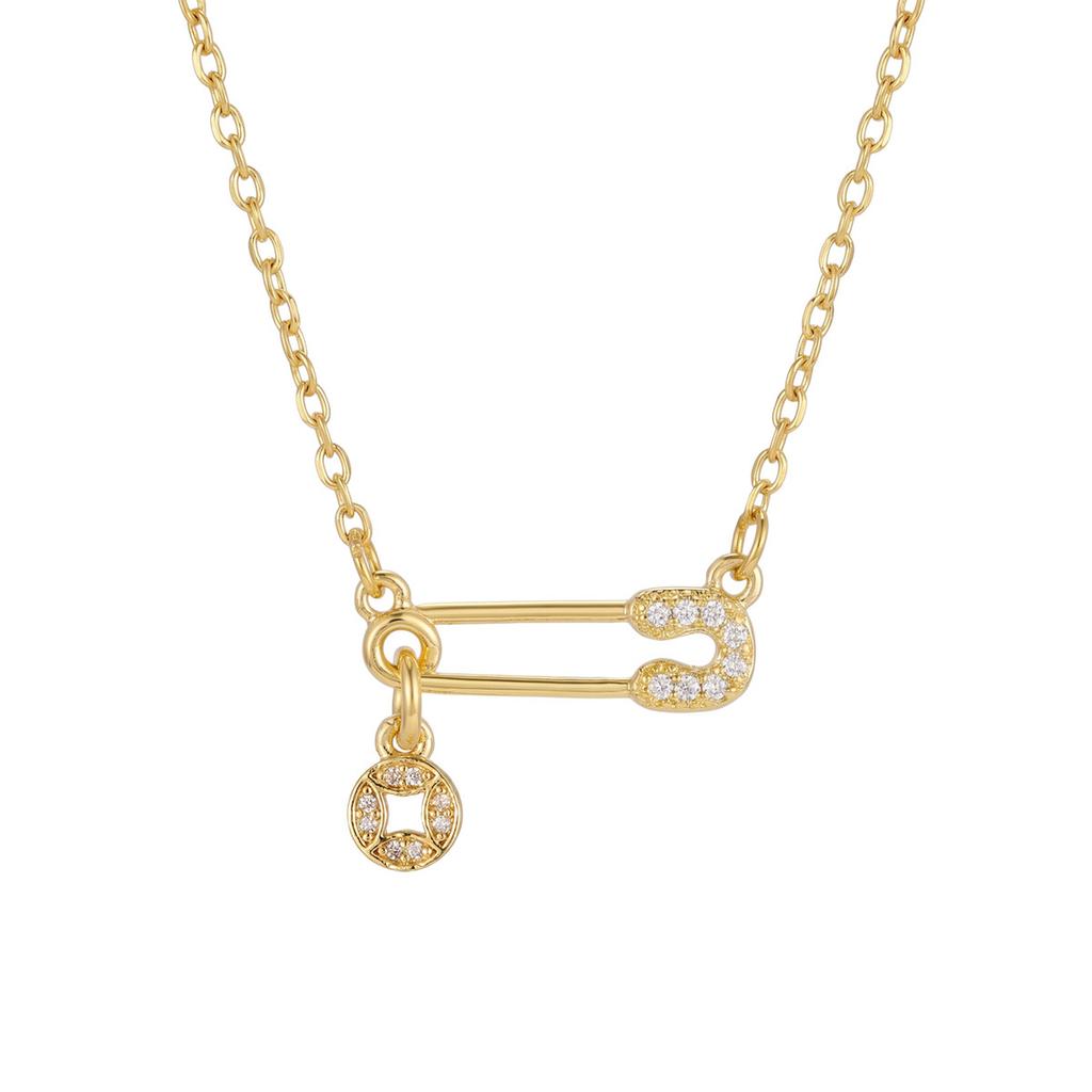 Protection Amulet Necklace Gold Plated Safety Pin Cross Blue Evil Eye Coin Charms Jewelry for Women Waterproof