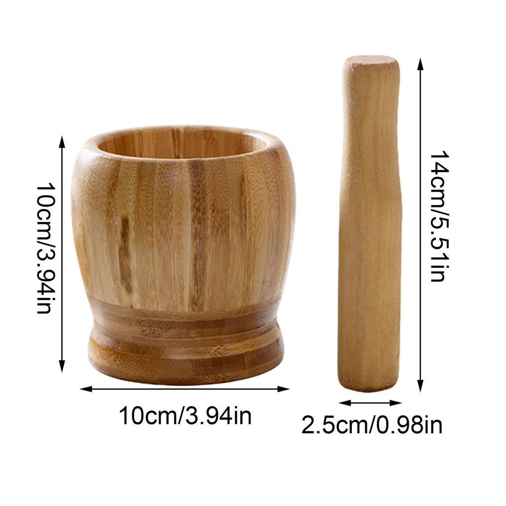 Traditional Bamboo Mortar And Pestle Set Garlic Grinder Herb Masher Seasoning Crusher Kitchen Tool For Mash Spices Pepper