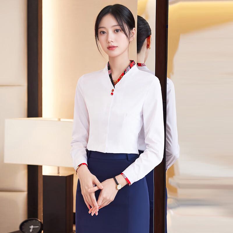 Tluoman Women s V-Neck Long-Sleeve Professional White Shirt S