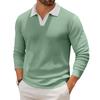 Men's Casual Color-Block Collared Long-Sleeve Knit Base Layer Top