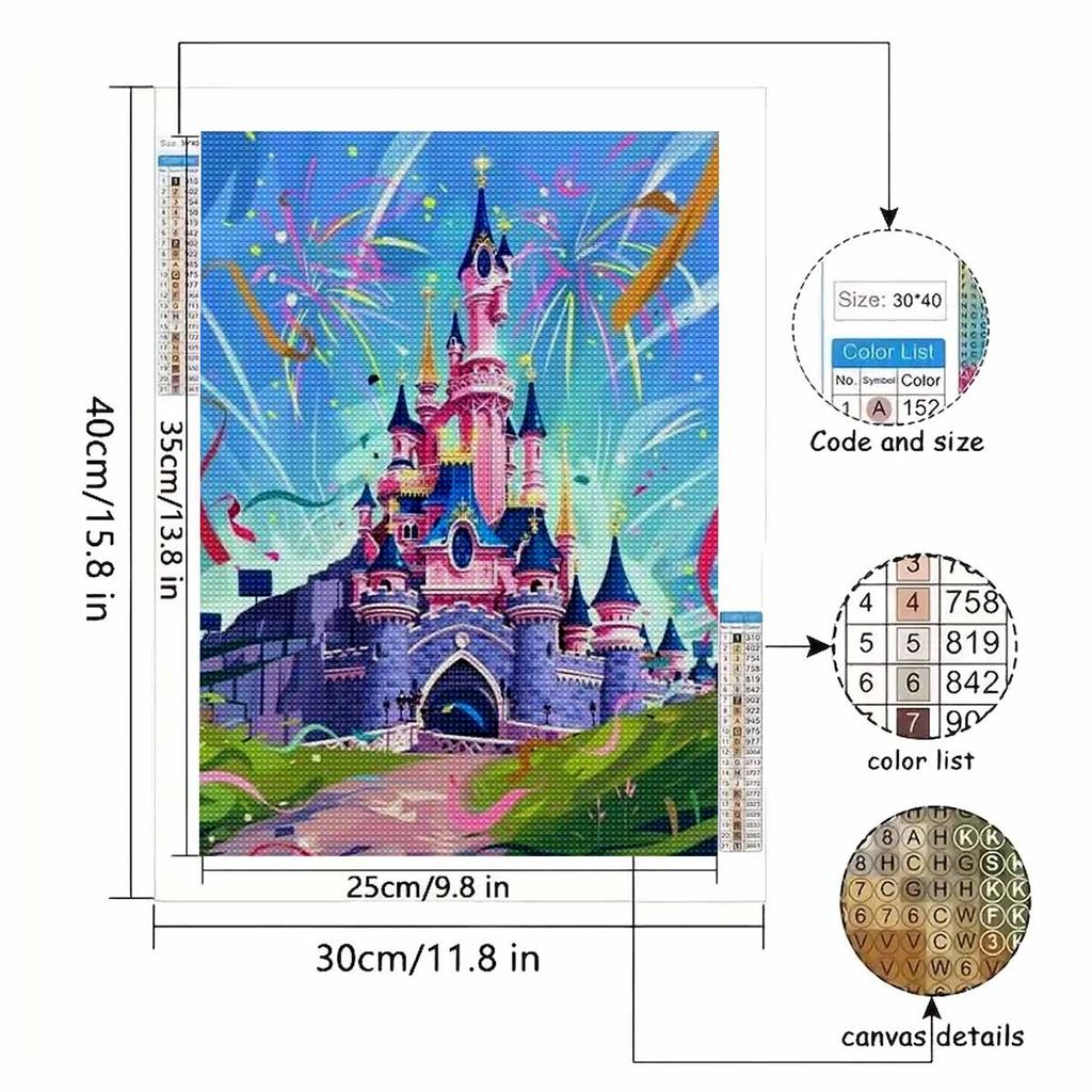 Diamond Mosaic Colorful Diamond Painting Beautiful Castle Full Round Embroidery Cartoon Creative Hobbies Wall Decor