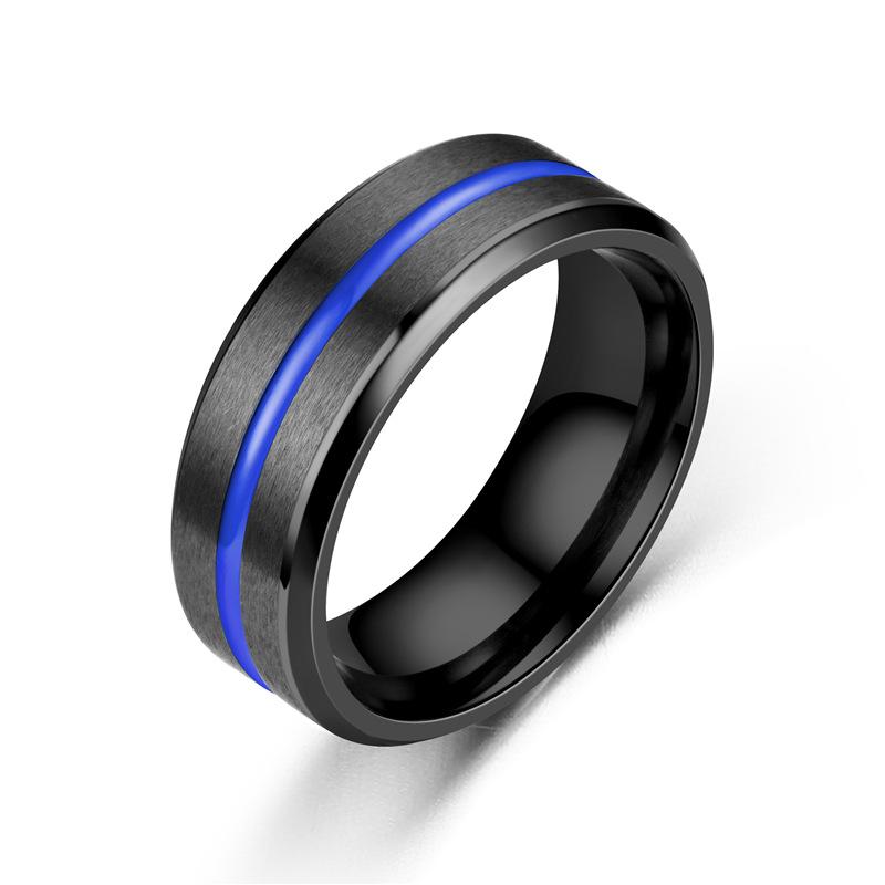 BAECYT 3 Estilos Anillos de Boda Clásicos de 8 mm para Hombres Anillo de Acero Inoxidable Negro con Naranja Rosa Ranura Azul Anillo de Compromiso
