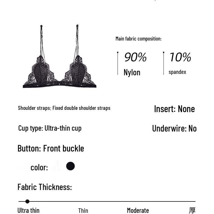 French Wirefree Lace Triangle Bra: Ultra-Thin, Small Bust, Thin Straps, Front Closure, Beautiful Back.