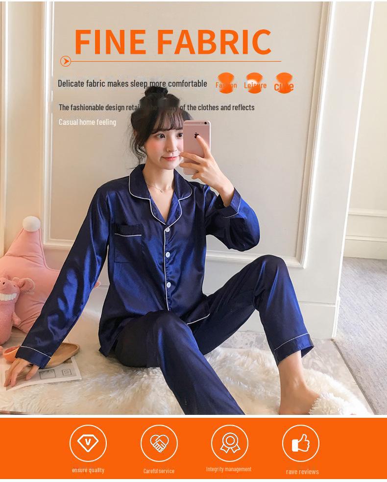 Langärmliges Pyjama-Set aus Seidenimitat mit Revers für Damen in Übergröße