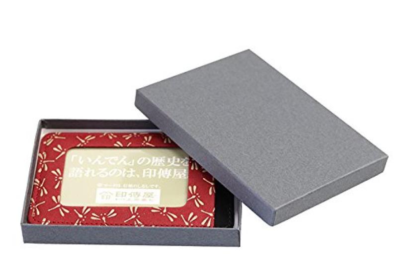 Inden Indenya Yushichi Uehara Indenya Genuine Leather Pass Holder Commuter Holder Model Number 2525 Red Ground X White Lacquer Dragonfly Pattern