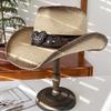 Rhinestone Belt Straw Cowboy Hat for Women, Summer European and American Sunshade Hat, Western Cowboy Sun Protection Straw Hat for Men