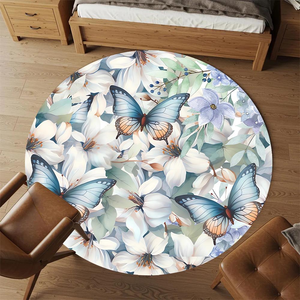 1pc Butterfly Flowers Round Chair mat Area Rug - Non-Slip, Floor Mat for Office, Bedroom, and Indoor Decor c1125172
