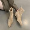 Niche design pointed short boots new retro British style matte suede flat socks boots thin boots