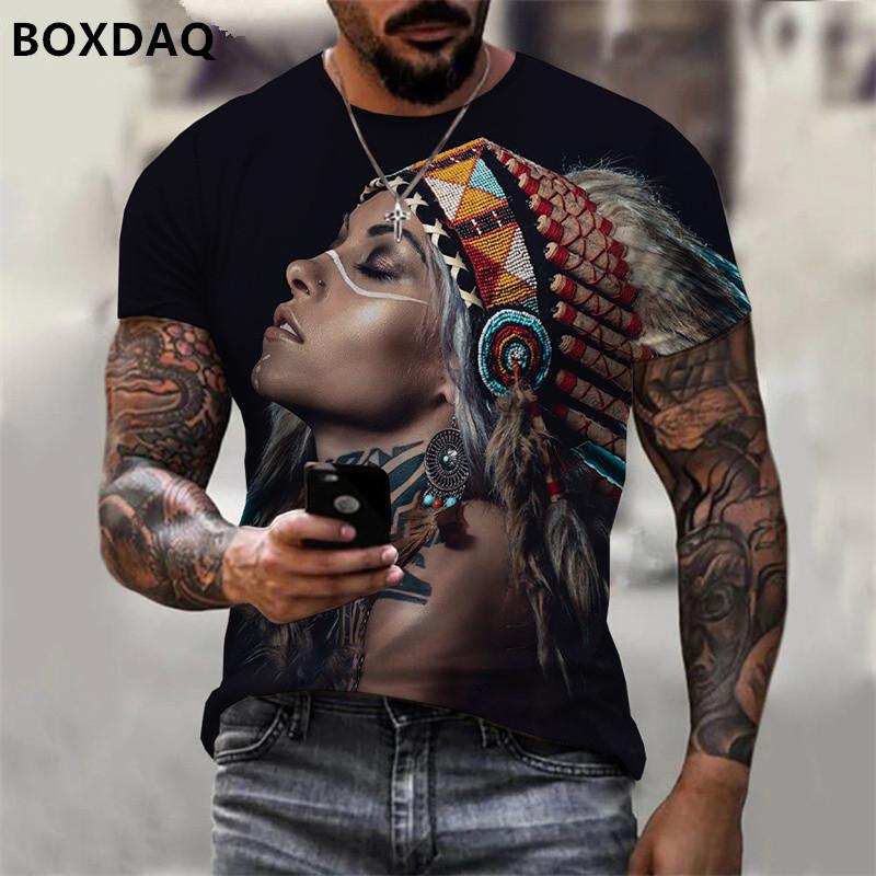 Nové tričko s indickou kulturou Móda 3D Abstraktní Potisk obličeje Topy Muži Léto Harajuku Street Tops Krátký rukáv Tričko velké velikosti