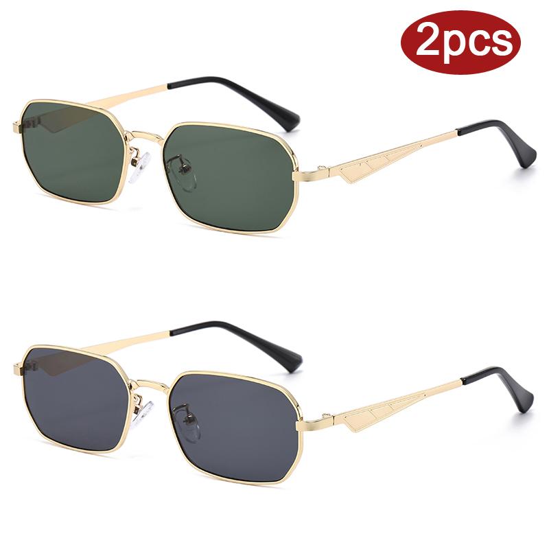 2pcs Fashion Metal Square Sunglasses Men Women Outdoor Casual Brand Unique Legs Sun Glasses Vintage Color Lens Eyeglasses UV400