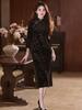 Bei Zhi Yun Black Retro Long Sleeve Cheongsam for Women - 2025 Autumn Collection, Youthful Style