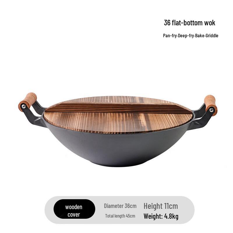 ZISIZ Thickened Cast Iron Pot with Wood Lid