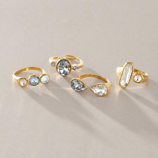 Stainless Steel Geometric Shape CZ Zircon Open Ring for Women 18K Gold Plated Stackable Fashion Finger Jewelry Anti Allergic