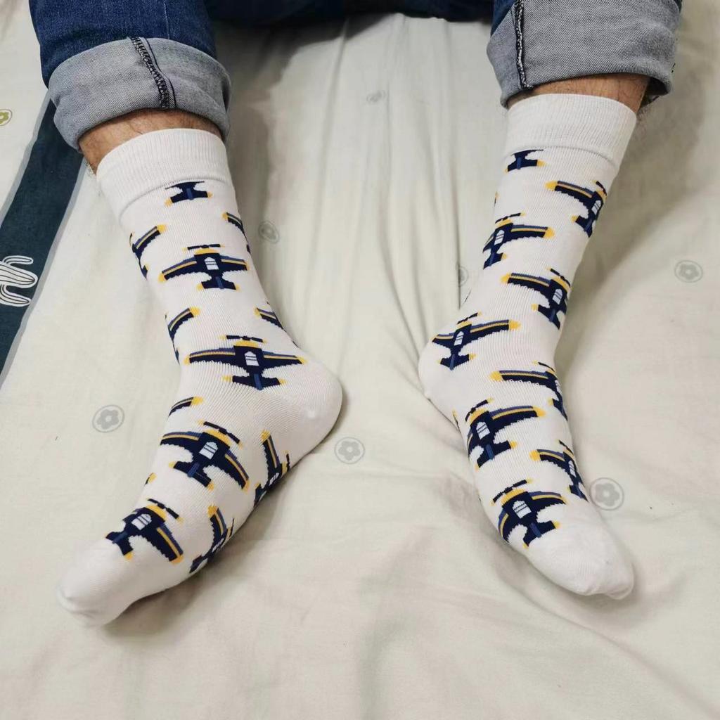 Funny Airplane Aircrafts Cotton Men Crew Sock Funky Crew Socks Gift Pilot Men Husband Cute Street Socks Novelty Funky White