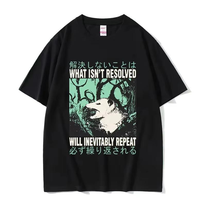 Funny Cheese Devouring Machine Japanese Rat Graphic T Shirts Men Vintage Cotton Fashion Summer O-Neck T-shirt Y2k Unisex