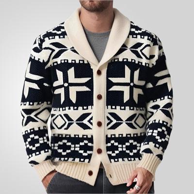 New Versatile Autumn And Winter Cardigan Men'S Retro Knitted Sweater Jacket Long Sleeved Heavy Jacquard Sweater