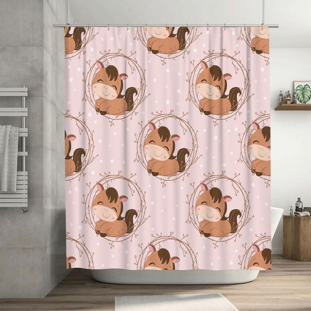 Horse Print Shower Curtain Pink Waterproof Fabric Rings For Bathroom Decoration Home Decor Washable Custom Size Options Availabl