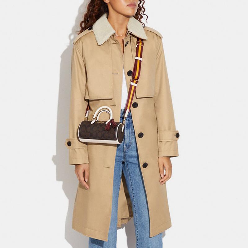 New COACH Lacey Artificial Leather Boston Bag, Handbag, Shoulder Bag, Crossbody Bag Trumpets Women's Brown & Chalk White CB874-IMDGQ