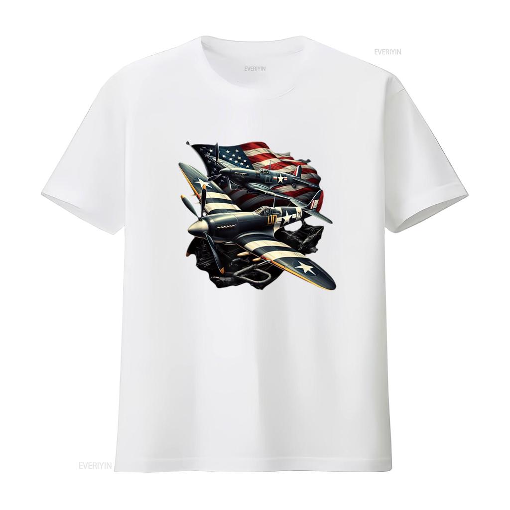 Spitfire F4U Corsair WW2 Vliegtuigen Amerikaanse Vlag T-shirt vintage Gewassen heren streetwear Zacht grafisch Comfortabele designer kleding
