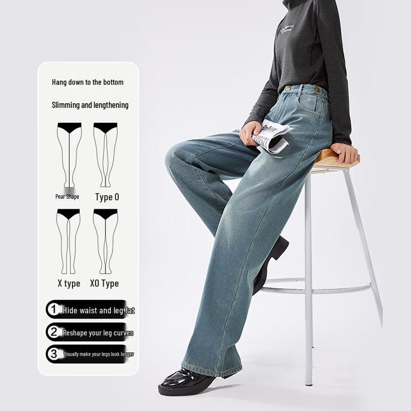 

Women s Vintage Washed Fleece-Lined Straight Leg Jeans L