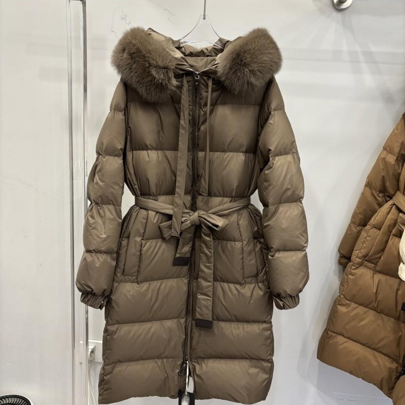 Womens Mid-Length Down Coat With Detachable Hood Waist Belt Warm Thick Winter Outerwear In Black Beige Caramel Coffee