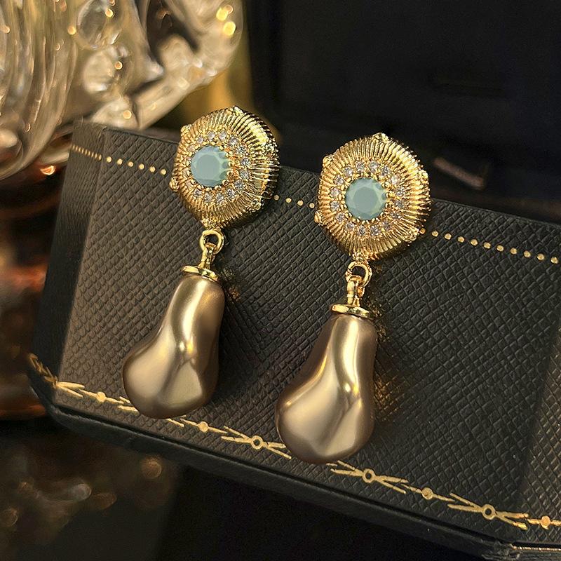 Jewelry Earrings Imitation Baroque Pearl French Retro Water Droplet High-end Women s Fashion