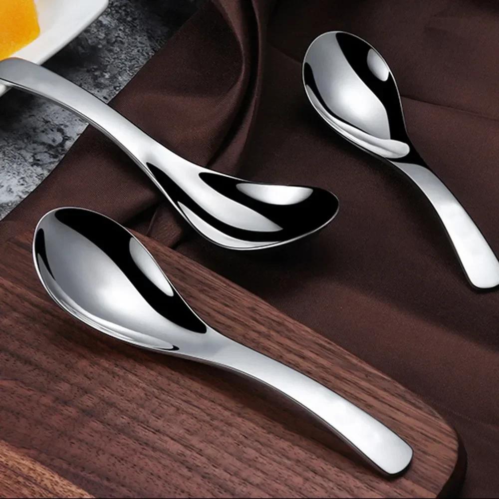 Stainless Steel Chinese Soup Spoons Home Kitchen Deepen Large Capacity Silver Mirror Polished Flatware for Soup Rice Tableware