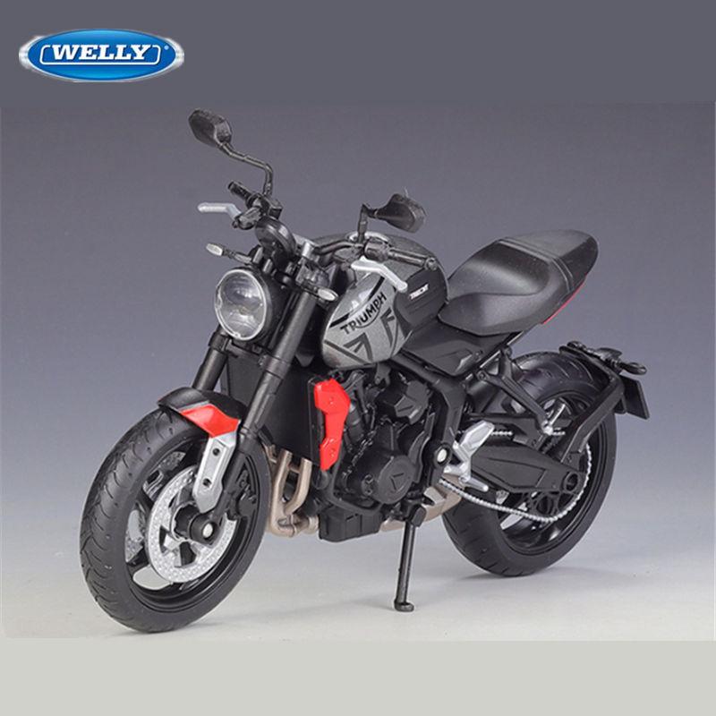 WELLY 1/12 2021 Triumph Trident 660 Alloy Racing Motorcycle Model Diecast Metal Street Motorcycle Model Simulation Kids Toy Gift