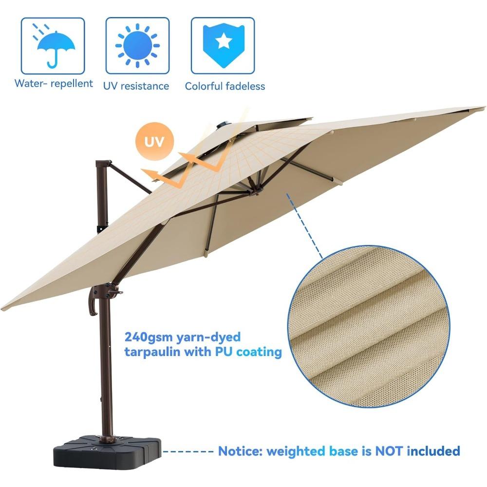 10x13FT Cantilever Outdoor Patio Umbrellas, Double Top Large Rectangle Umbrella, Heavy Duty 360° Outdoor Sun Shade Umbrella