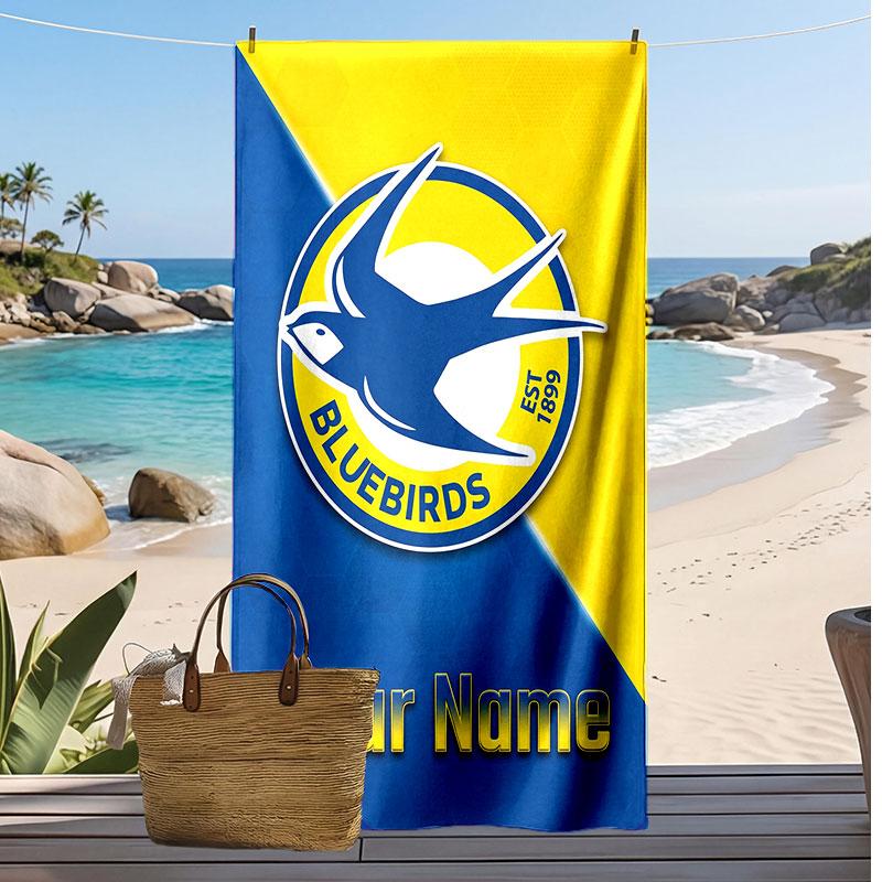 Cardiff City Personalized Printed Beach Towel Soccer Logo Support Custom Name Text Absorbent Towel For Sport Travel Special Gift
